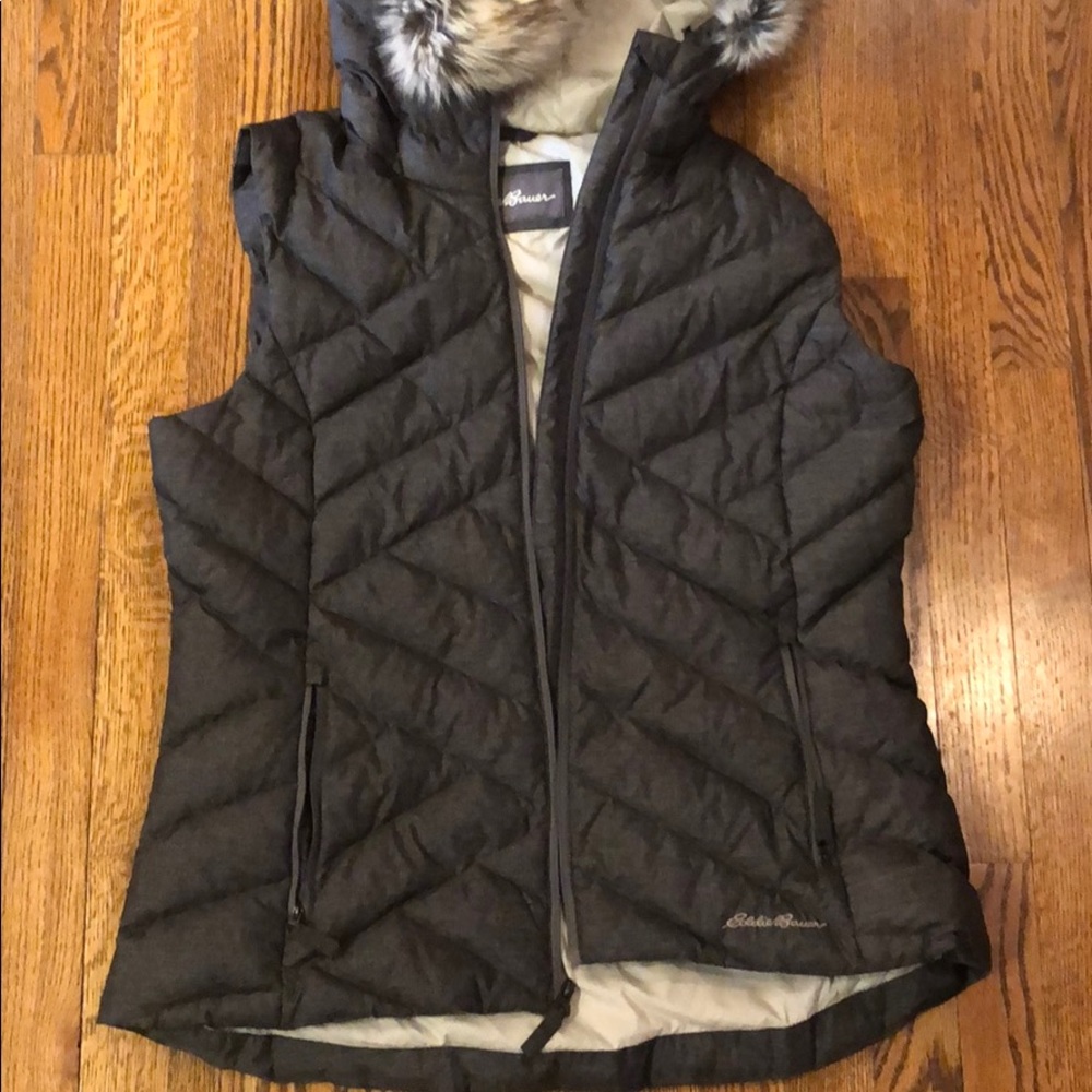 Eddie Bauer down vest with fur hood